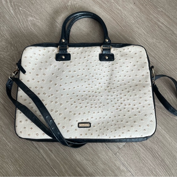 ALDO Ostrich Faux Leather Laptop Messenger Bag - Picture 2 of 11